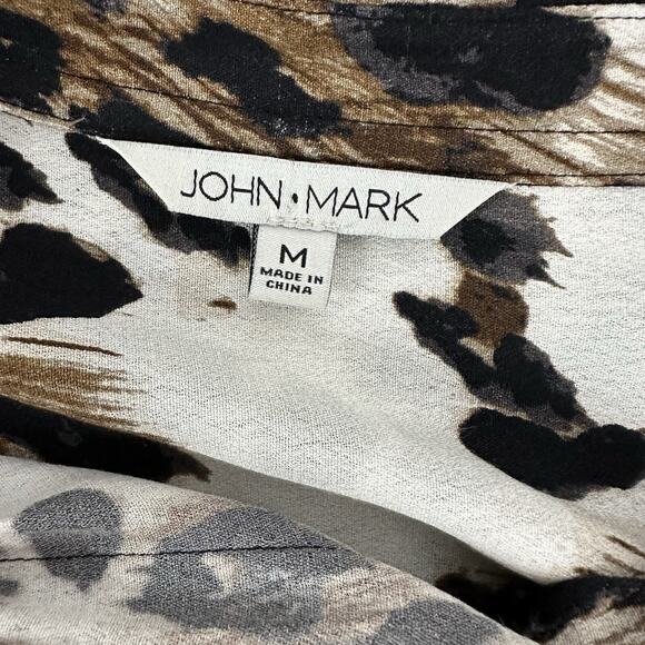 John Mark Shirt Top Womens Medium Brown Animal Print Art Light Weight Boxy - Picture 6 of 9